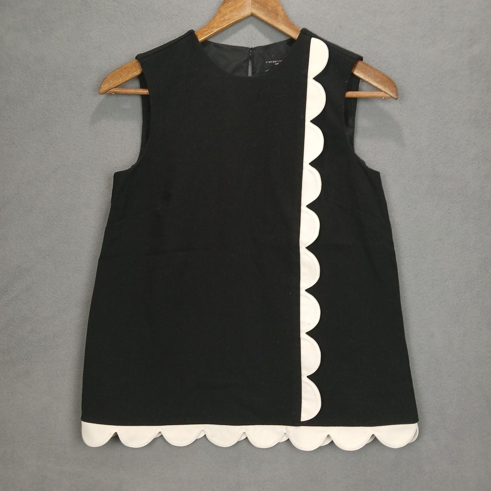 Victoria Beckham Tank Top Womens XS Black Scalloped Hem Back Keyhole Blouse